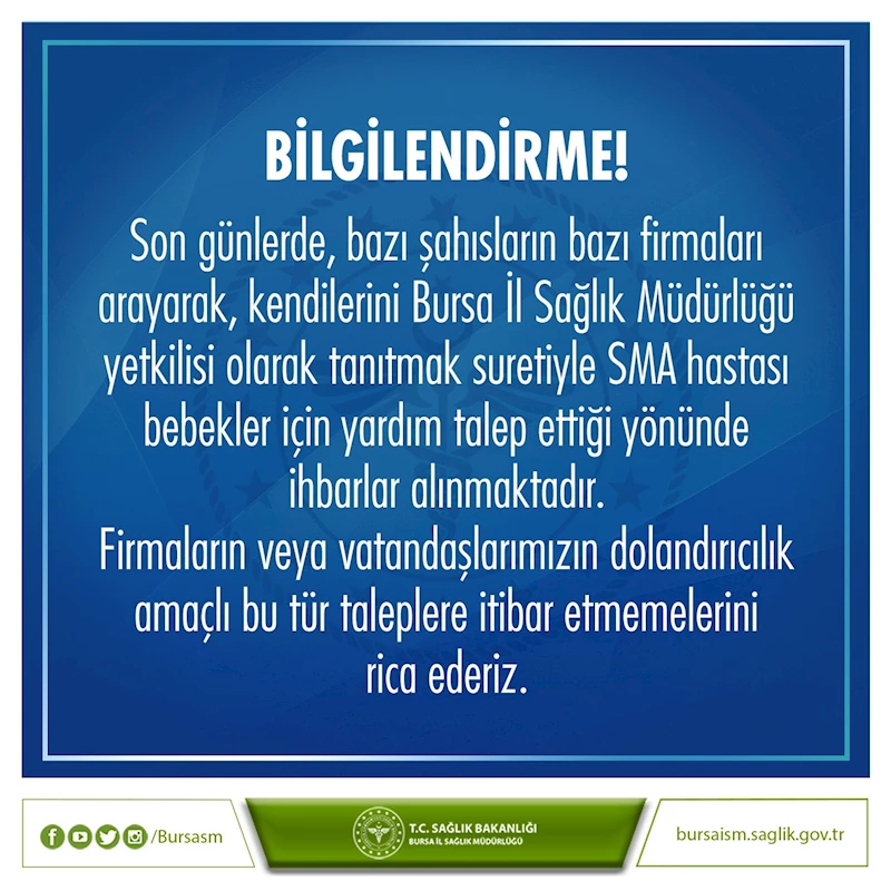Bursa İl Sağlık Müdürlüğü’nden dolandırıcılık uyarısı
