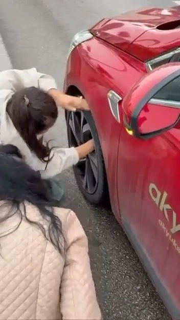 Bursa'da Tekerleğe Sığınan Yavru Kedinin Kurtarılma Anı Kamerada